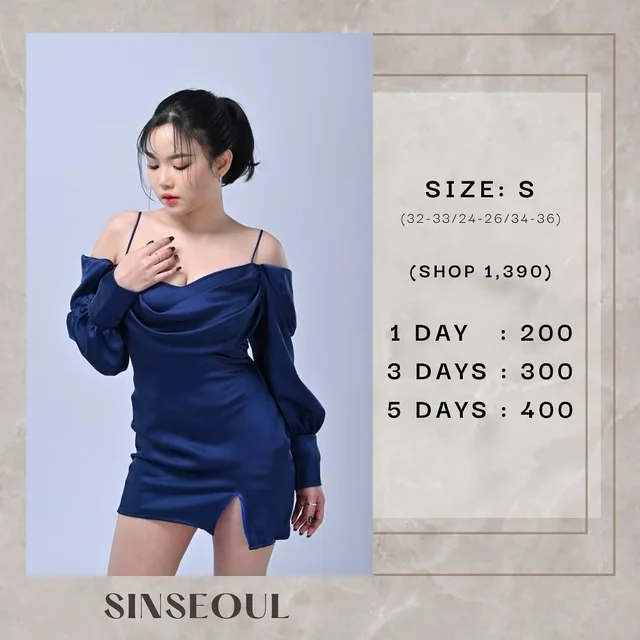 Mini Dress สีน้ำเงิน ดีไซน์ไหล่ตก by SINSEOUL