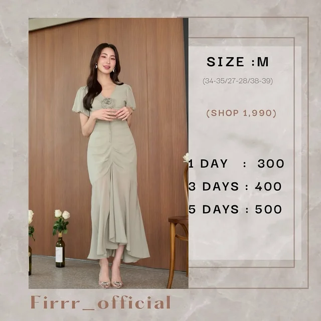เดรส Firrr official สีเขียวอ่อน Midi Dress