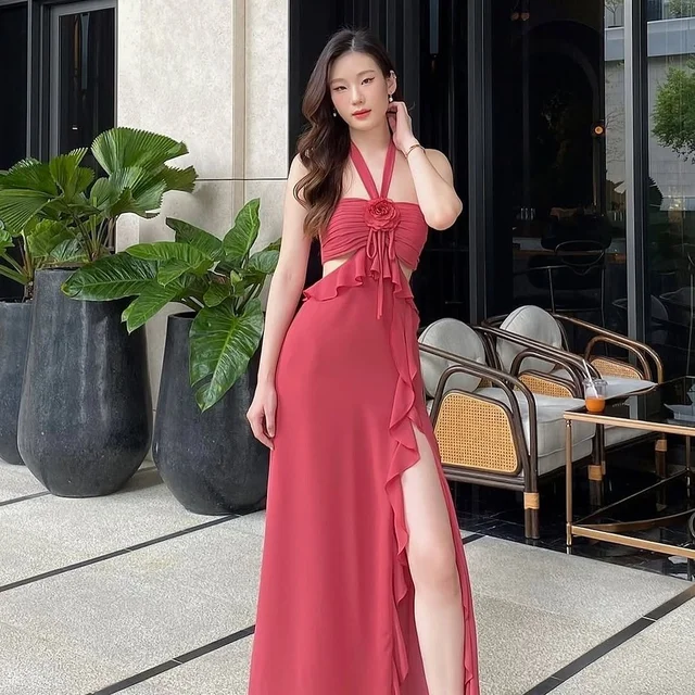 Firrr Halter Neck Ruffle Long Dress thumbnail 2