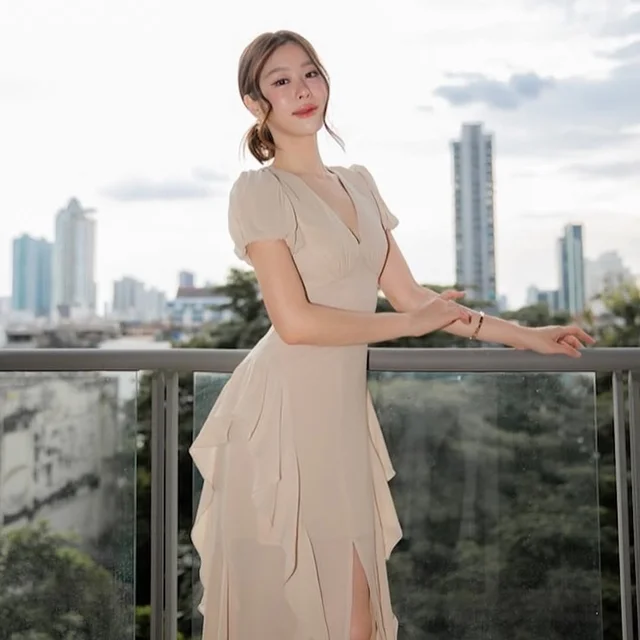 Firrr Ila Layered Midi Dress Beige thumbnail 3