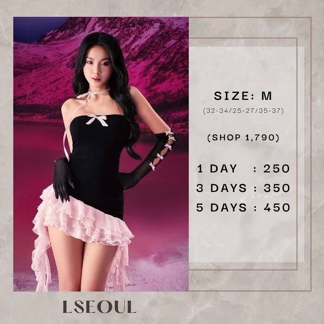 เดรสสั้นสีดำแต่งระบายชมพู Lseoul – Mini Dress ชุดเวียดนาม