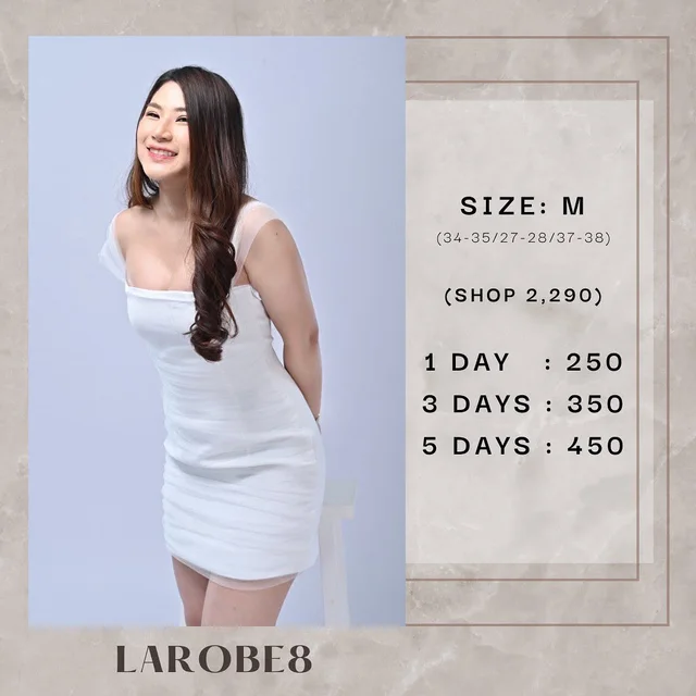 LAROBE8 เดรสสั้นคอเหลี่ยมแต่งซีทรู – Square Neck Mini Dress