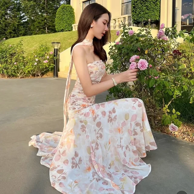 Firrr Jamie Salvia Floral One Shoulder Long Dress (alternate)