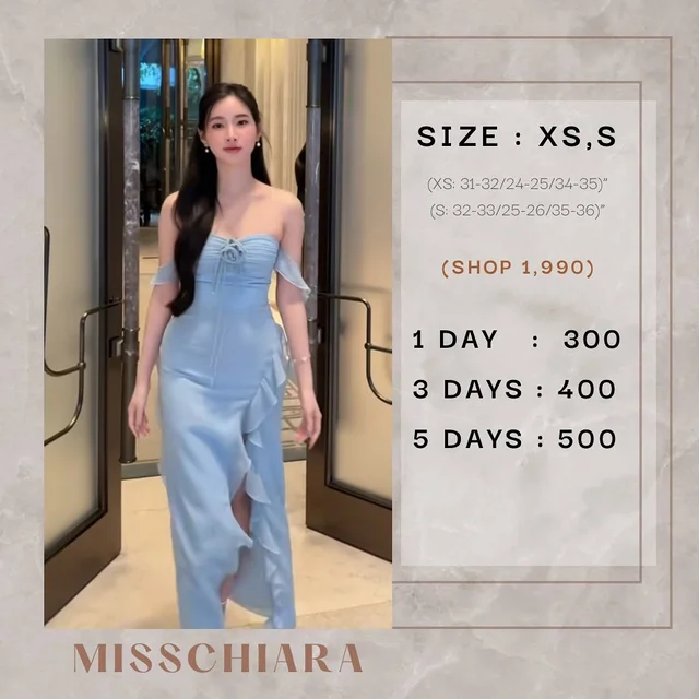 Misschiara Iris Blue Dress ราตรีปาดไหล่สีฟ้า