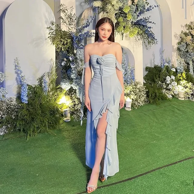 Misschiara Iris Blue Dress  ราตรีปาดไหล่สีฟ้า  thumbnail 4
