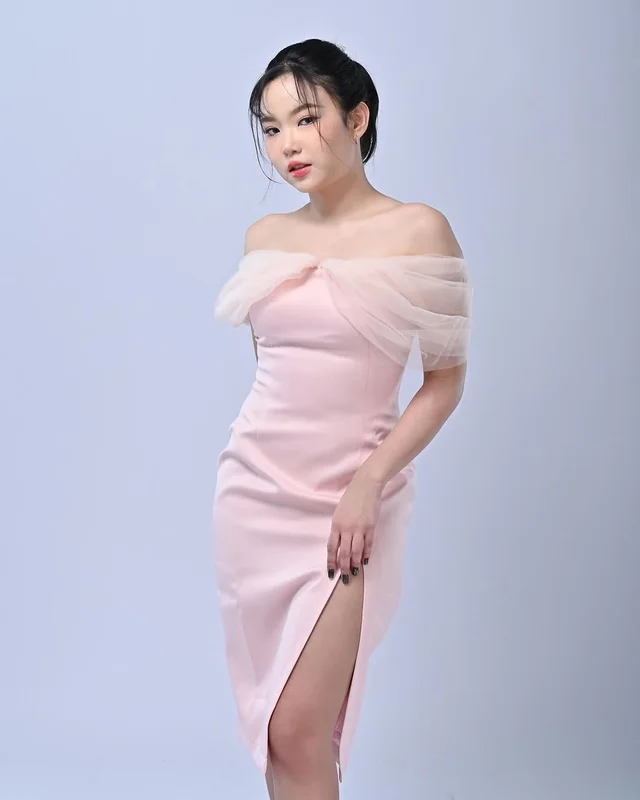 Pink Off-Shoulder Midi Dress