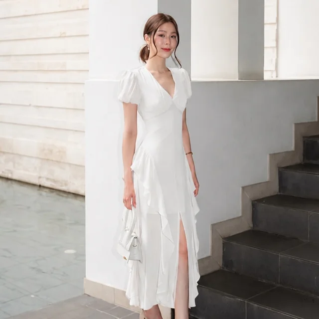 Firrr Ila White Ruffled Long Dress thumbnail 3