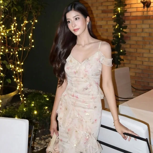 Firrr Sarah Sleeve Long Dress Peach Floral (alternate)