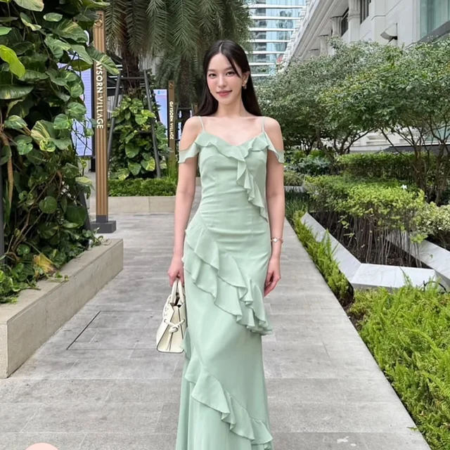Firrr Sarah Sleeve Green Long Dress thumbnail 4
