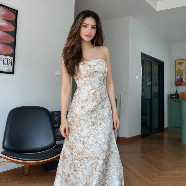 My Lady by Baifern Floral Gold Strapless Long Dress thumbnail 3