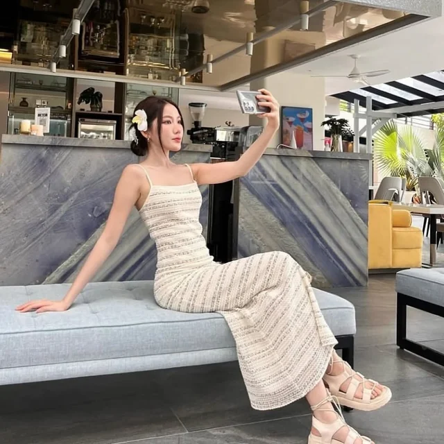 Fabrique co Flair Dress Knit Cream ชุดเวียดนาม  Long Dress thumbnail 2