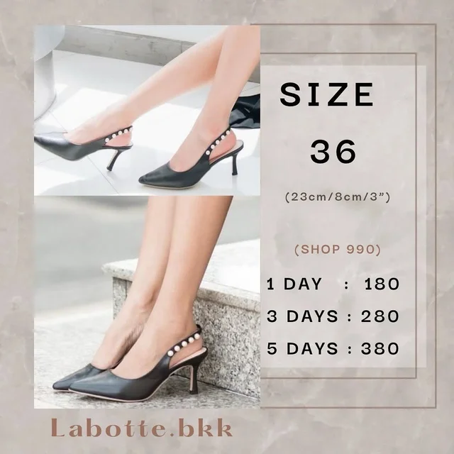 รองเท้าส้นสูง Labotte สีดำแต่งเพิร์ล Black Slingback Heels