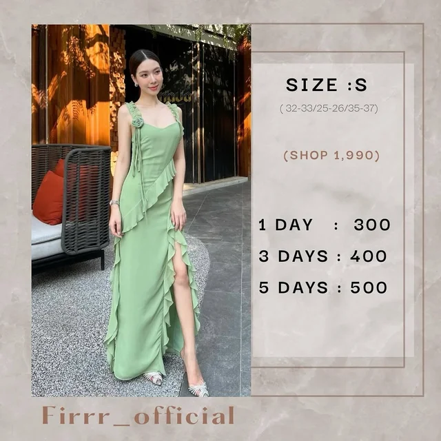 Firrr Ruffled Long Dress Green Size S thumbnail 2