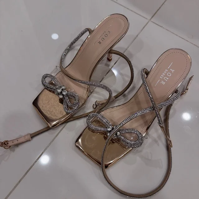 Yourshoes รองเท้าส้นสูงสีทองประดับเพชร thumbnail 3
