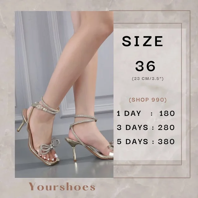 Yourshoes รองเท้าส้นสูงสีทองประดับเพชร