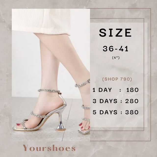 Yourshoes รองเท้าส้นสูงสีเงินประดับคริสตัล Silver Crystal High Heels