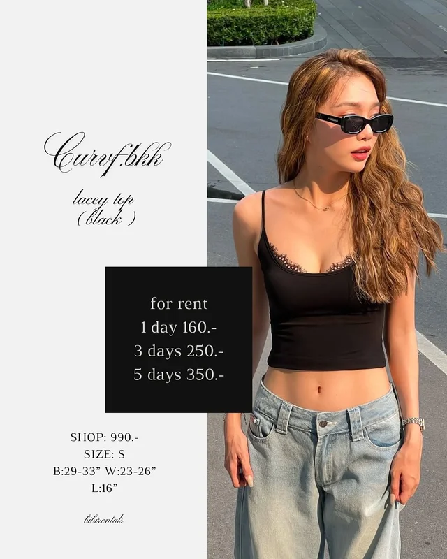curvf bkk Lacy Top เสื้อสายเดี่ยวลูกไม้ สีดำ Size S