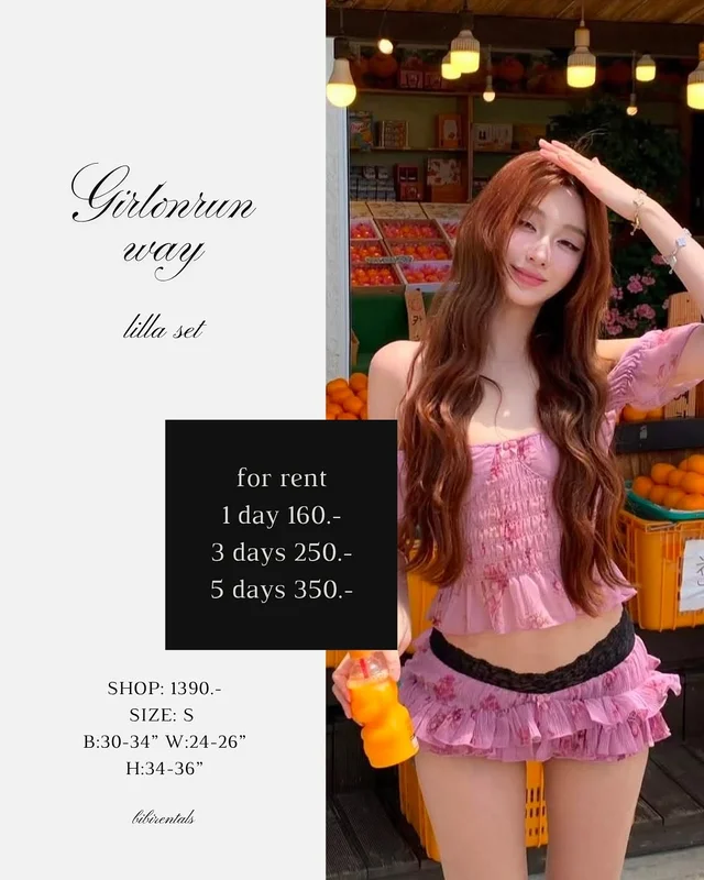 girlsonrunway Lilla Set เสื้อปาดไหล่และกระโปรงสั้น สีชมพู Size S