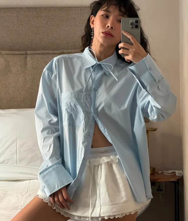 เสื้อเชิ้ต Oversize สีฟ้า