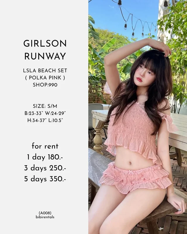 GIRLSON RUNWAY LSLA Beach Set เสื้อพร้อมกางเกง Polka Pink