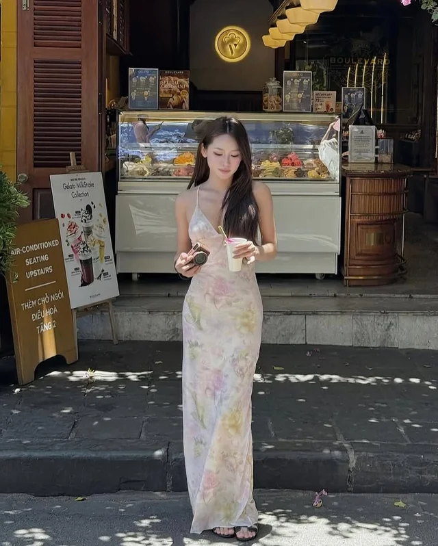 เดรสยาว MOXI Pink Dress A015 ชุดเวียดนาม (alternate)