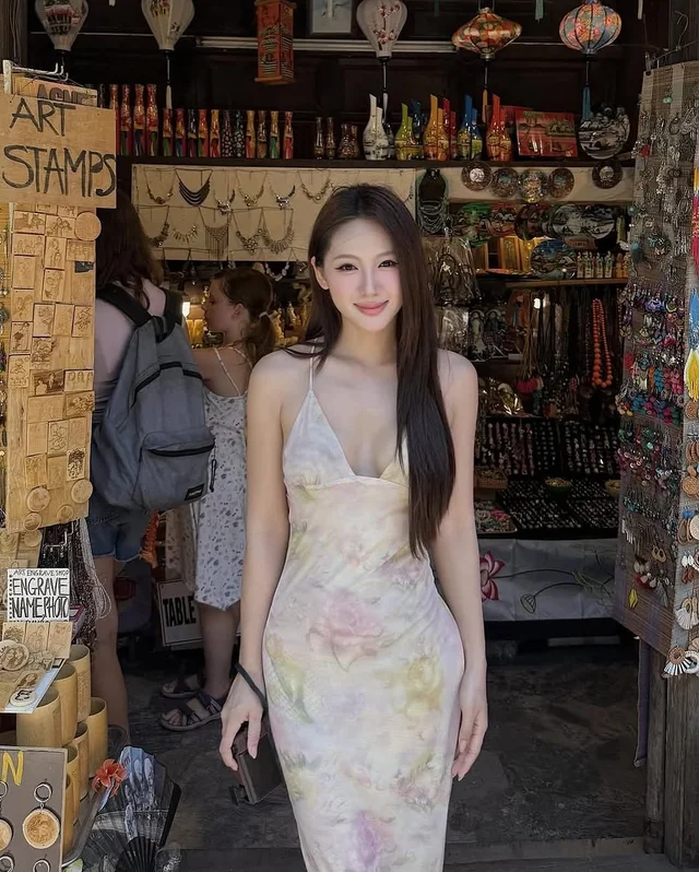 เดรสยาว MOXI Pink Dress A015 ชุดเวียดนาม thumbnail 3