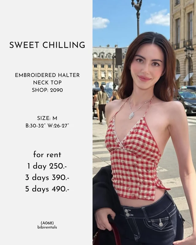 เสื้อครอป Halter Neck ลายสก๊อต Sweet Chilling