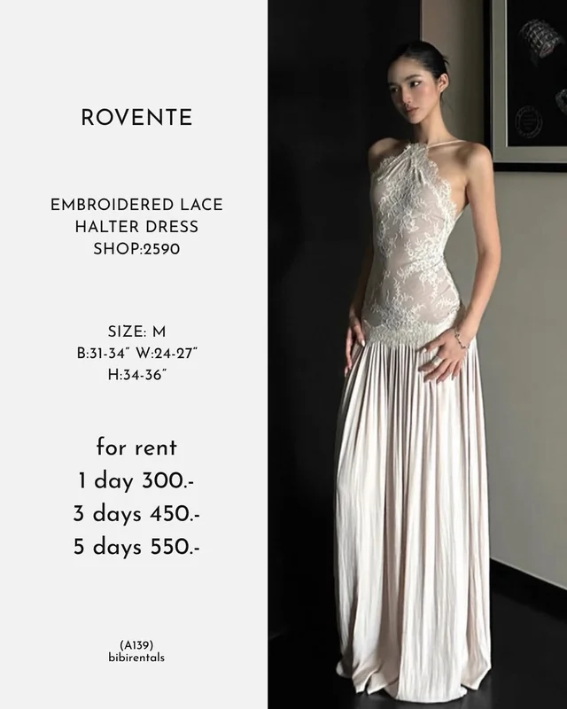 ROVENTE Embroidered Lace Halter Dress ชุดเวียดนาม Size M 1