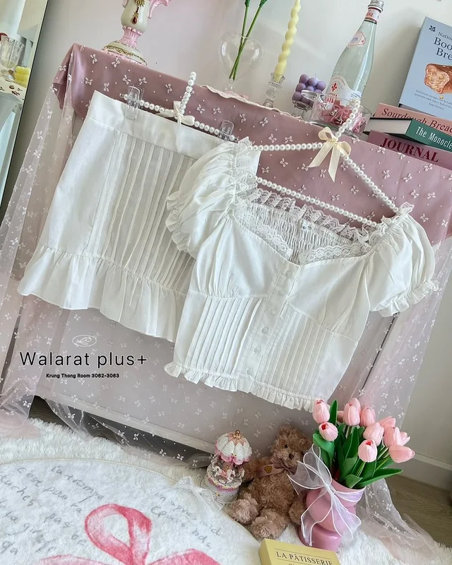 Walrarat Plus Size ชุดเซ็ตลูกไม้สีขาว thumbnail 12