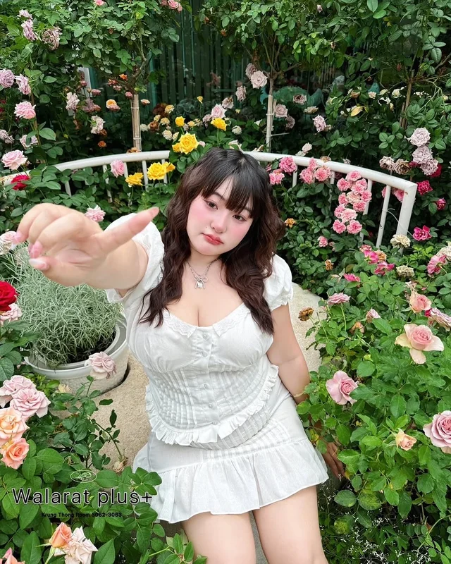 Walrarat Plus Size ชุดเซ็ตลูกไม้สีขาว thumbnail 7