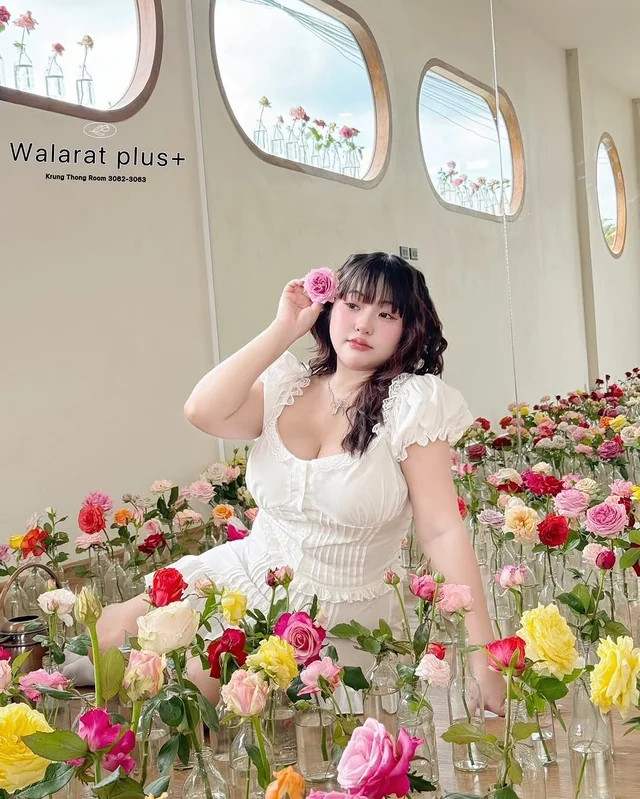 Walrarat Plus Size ชุดเซ็ตลูกไม้สีขาว thumbnail 4
