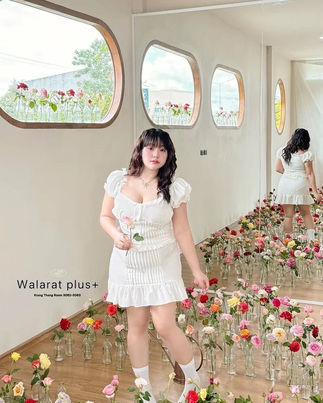 Walrarat Plus Size ชุดเซ็ตลูกไม้สีขาว thumbnail 11