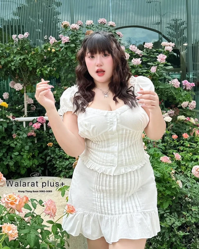 Walrarat Plus Size ชุดเซ็ตลูกไม้สีขาว thumbnail 9