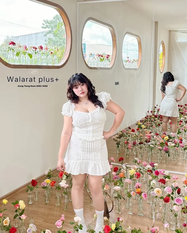 Walrarat Plus Size ชุดเซ็ตลูกไม้สีขาว thumbnail 10