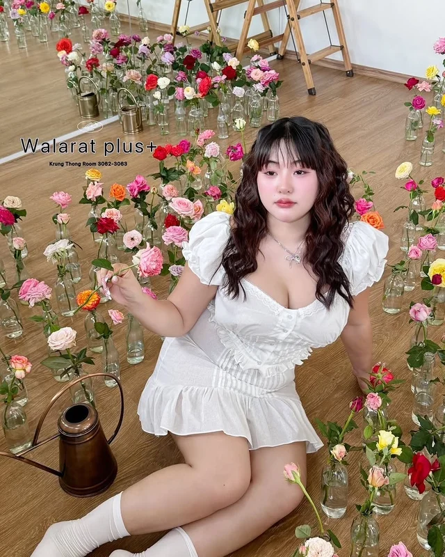 Walrarat Plus Size ชุดเซ็ตลูกไม้สีขาว (alternate)