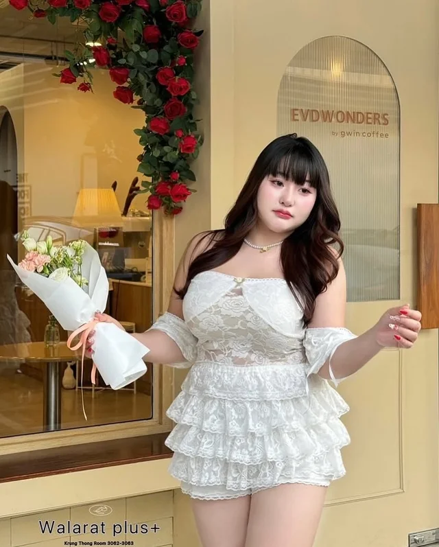 ชุดเซ็ตลูกไม้สีขาว Walratplussize thumbnail 3