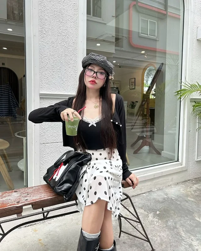 เซ็ต Sooooly เสื้อคลุม สายเดี่ยว กระโปรงลาย Polka Dot อก 36 46 thumbnail 4