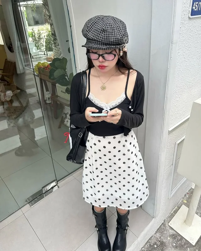 เซ็ต Sooooly เสื้อคลุม สายเดี่ยว กระโปรงลาย Polka Dot อก 36 46 thumbnail 9