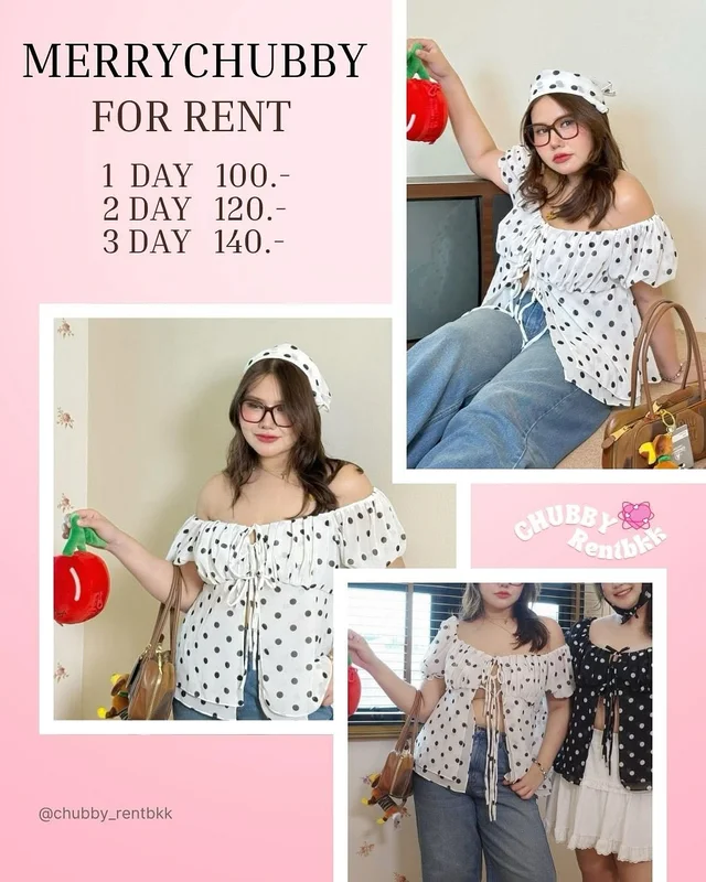 MERRYCHUBBY เสื้อสายหวานลาย Polka dot สีขาว