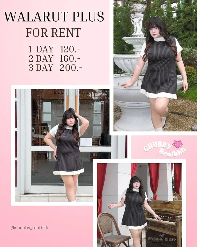 WALARUT PLUS เดรสสั้นลายทางสีดำคอปก 1