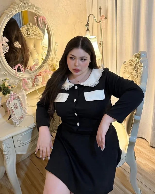Linda plus เดรสคอปกขาวดำสุดคลาสสิก thumbnail 4