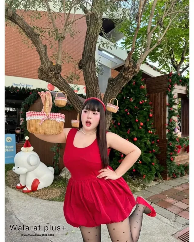 Walaratplus เดรสกระโปรงบอลลูนสีแดง thumbnail 5