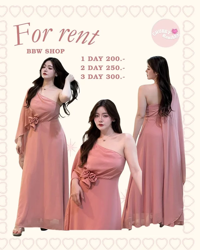 เดรสราตรีไหล่เดี่ยวสีชมพู สาวอวบ 1