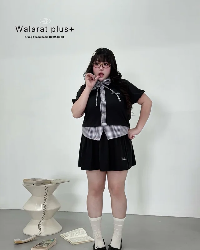 Walarat Plus ชุดเซ็ตเสื้อและกระโปรงสไตล์นักเรียน สาวอวบ thumbnail 6