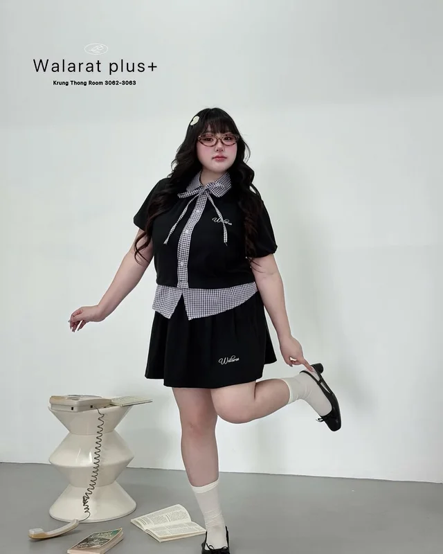 Walarat Plus ชุดเซ็ตเสื้อและกระโปรงสไตล์นักเรียน สาวอวบ thumbnail 2
