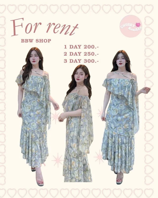 BBW SHOP เดรสลายดอกไม้ปาดไหล่ยาว