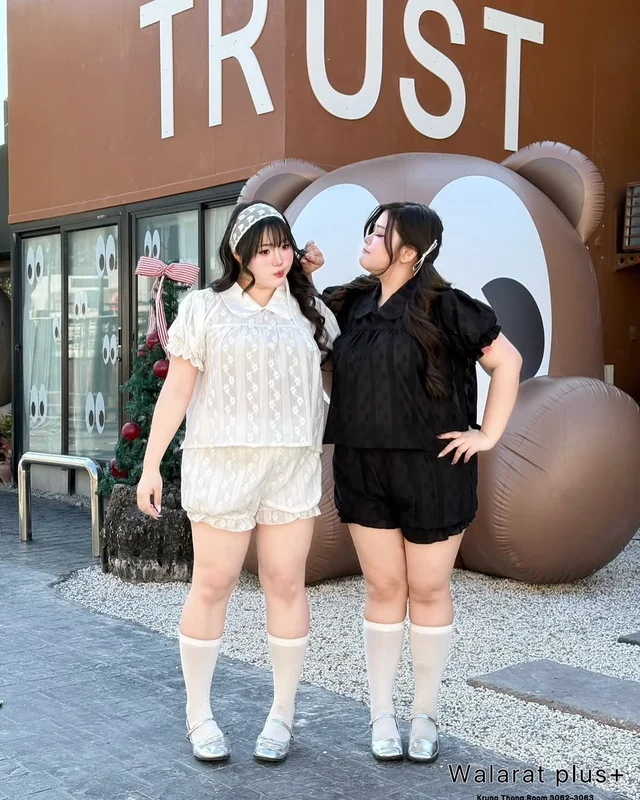 WALARAT SET เสื้อลูกไม้แขนสั้นและกางเกงขาสั้น สาวอวบ thumbnail 5