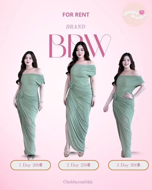 BBW Dress เดรสออกงานสีเขียวตุ่น Long Dress Plus Size 1
