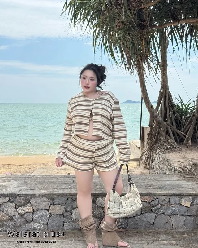 ชุดเซ็ต WALARAT PLUS ลายริ้ว บิกินี่ เสื้อคลุม กางเกงขาสั้น thumbnail 8