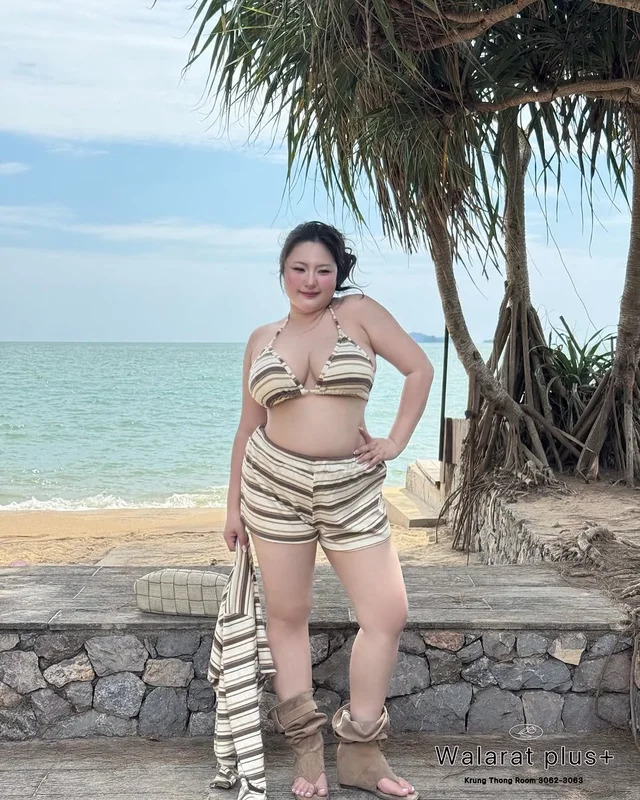 ชุดเซ็ต WALARAT PLUS ลายริ้ว บิกินี่ เสื้อคลุม กางเกงขาสั้น thumbnail 5